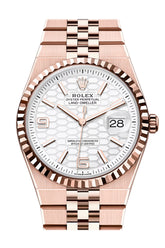 Rolex Land- Dweller 36 White Dial Fluted Bezel Rose Gold Watch 127235